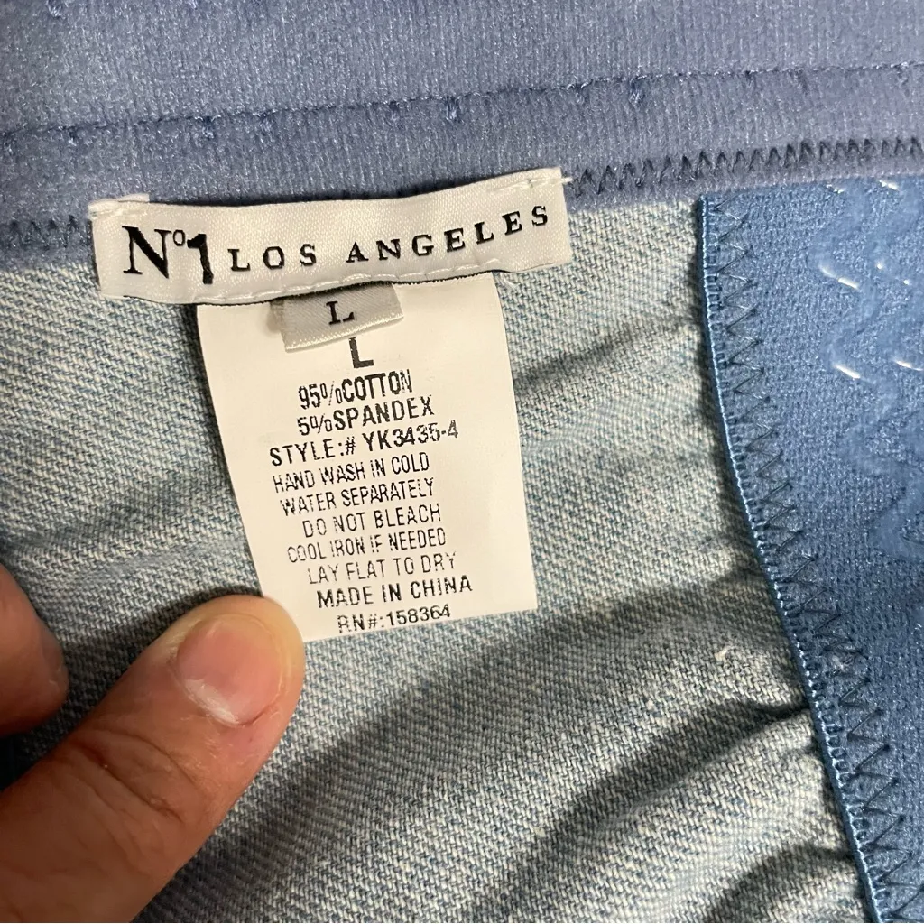 No.1 Los Angeles Rhinestones Crop Top L Denim Bustier Bralette Spaghetti Straps Blue Size L - Image 7