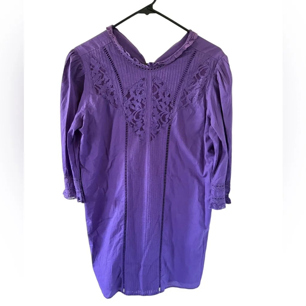 NEW Farm Rio Anthropologie Dasha Purple Embroidered Crochet Mini Tunic Dress - Image 7