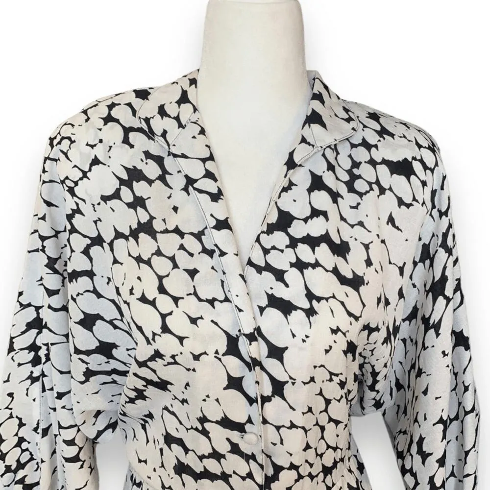 Vintage 80s Shirt Dress Black White Abstract Art Midi Dolman Sleeve Secretary Size 6 - Image 7