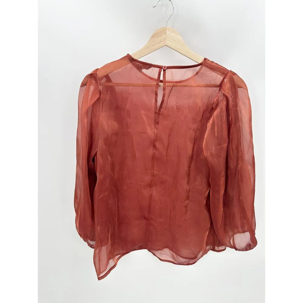 Banana Republic Factory Top Women SMALL Burnt Orange Long Sleeve Semi Sheer - Image 2
