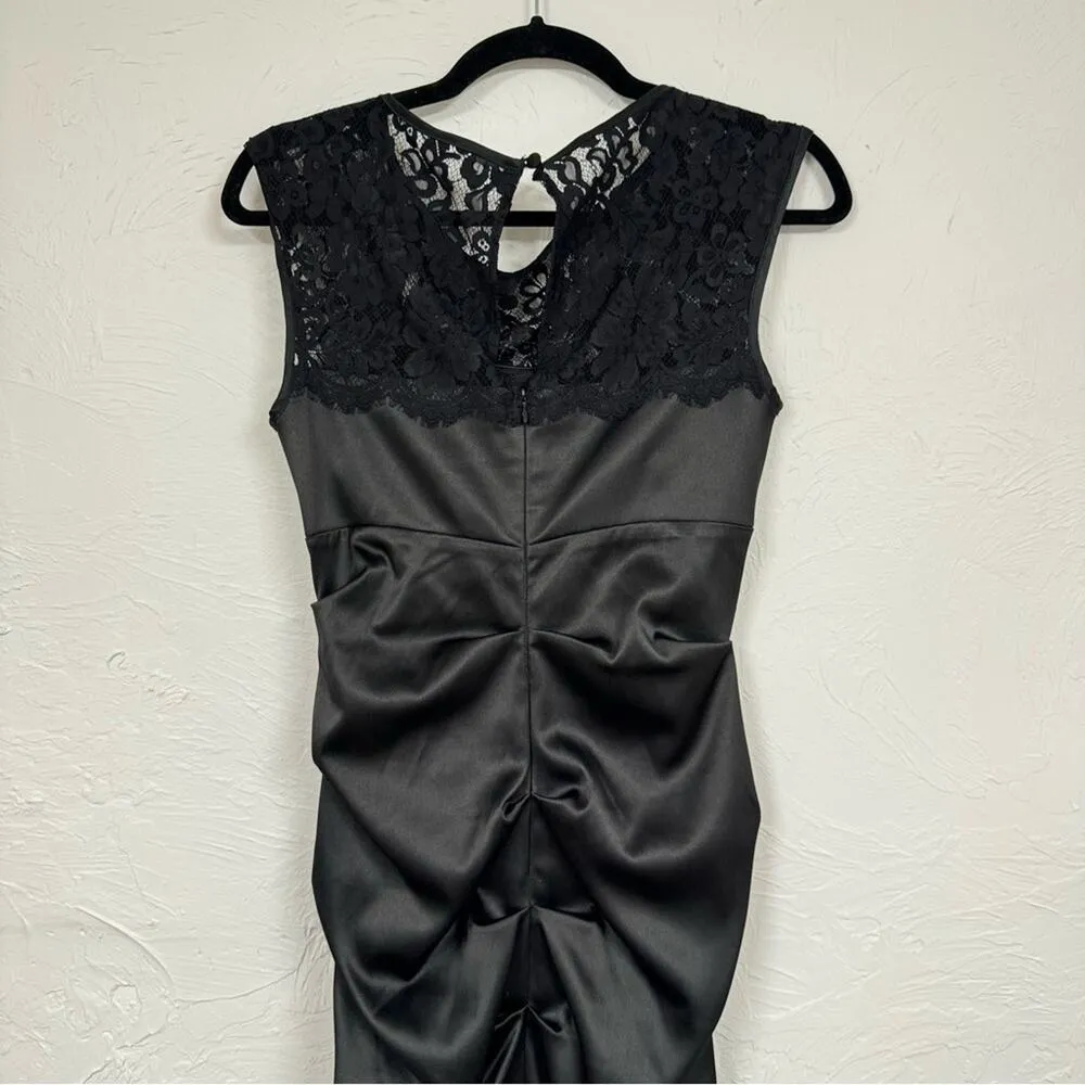 Xscape Black Lace & Satin Ruched Formal Mini Dress Womens 4 Cocktail Party - Image 11