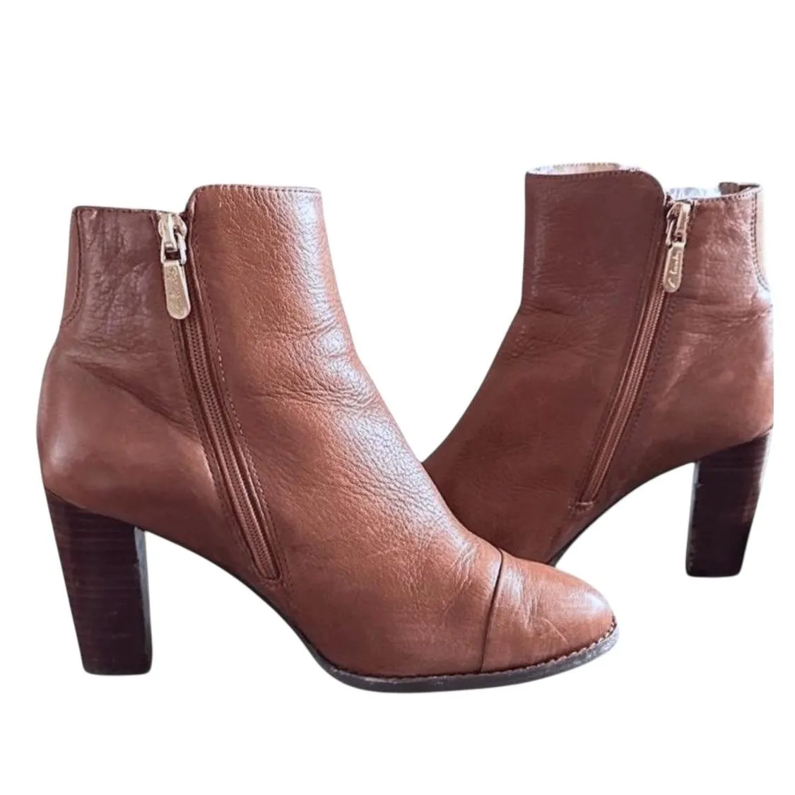 Clarks Womens Kacia Alfresco Size 5 Brown Leather Ankle Booties Heeled - Image 5