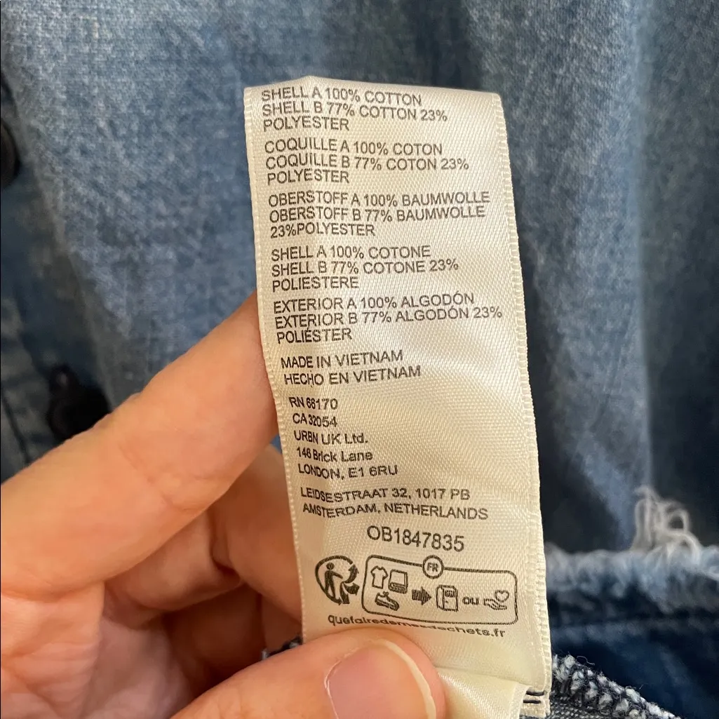 FREE PEOPLE Kenny Denim Mini Dress Tunic Waffle Raw Hem Boho Babydoll Size S - Image 14