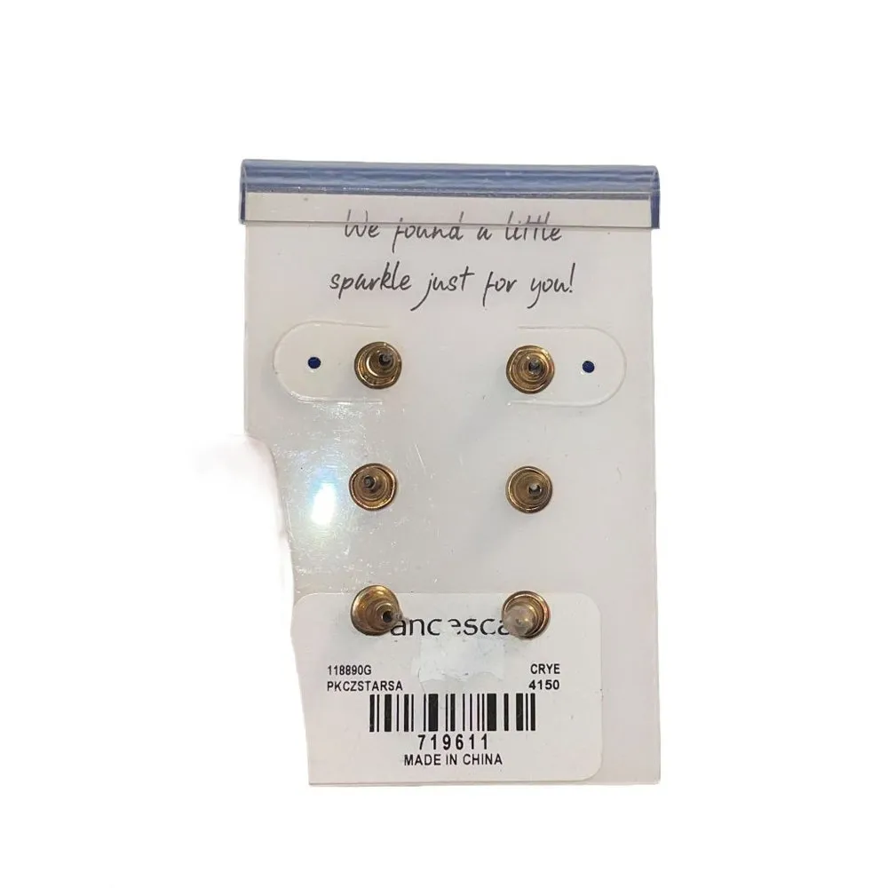 Francesca's 3 pair pierced earrings Stud gold tone CZ Faux Pearls New in Card - Image 3