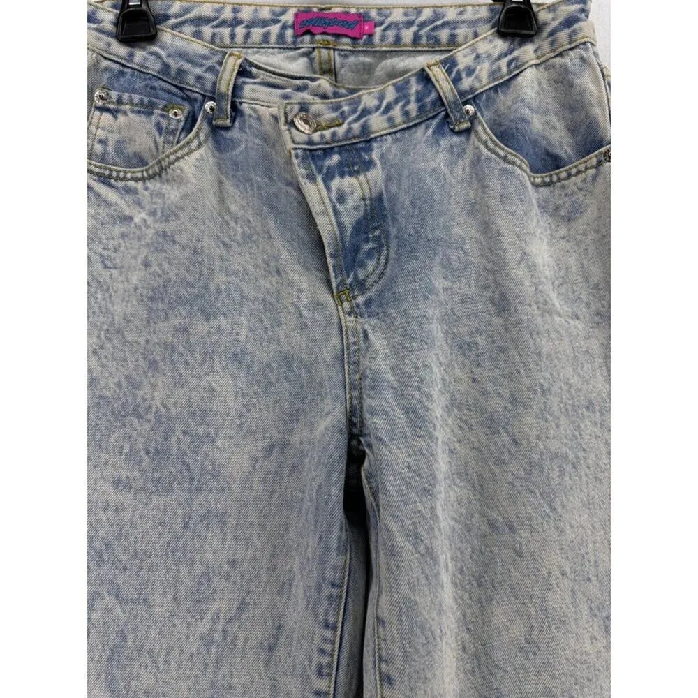 Edikted Blue Jeans Straight leg mom's jeans High rise crossover front size M - Image 5