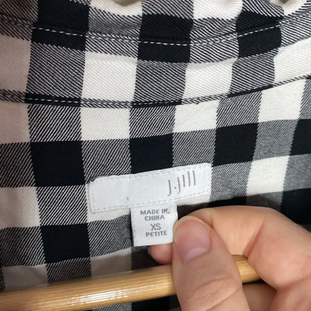 J Jill black and off white gingham pocketed shirt dress size XSP - Image 12