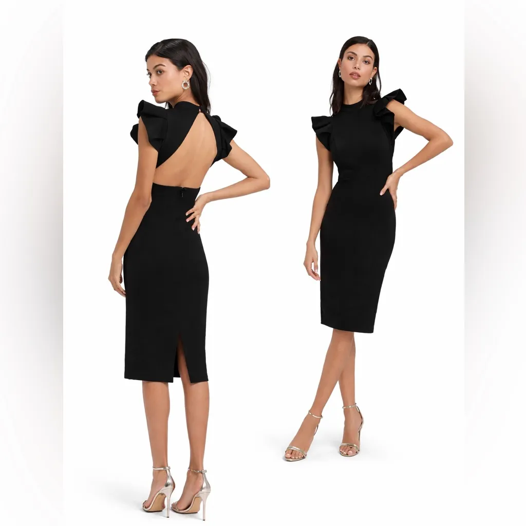 LuLu Stylish Splendor Black Backless Ruffle Bodycon Midi Dress Size Small - Image 2