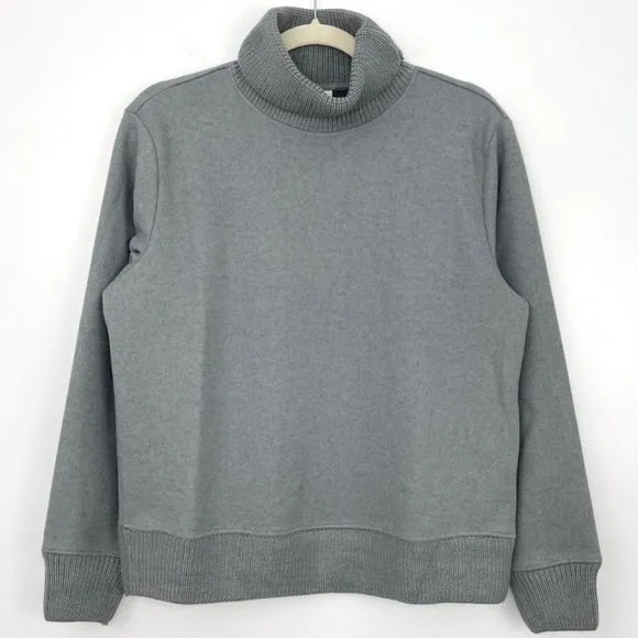 NWT  Turtleneck Sweatshirt Ribbed Knit Trim Fleece Sweater Grey - Image 3