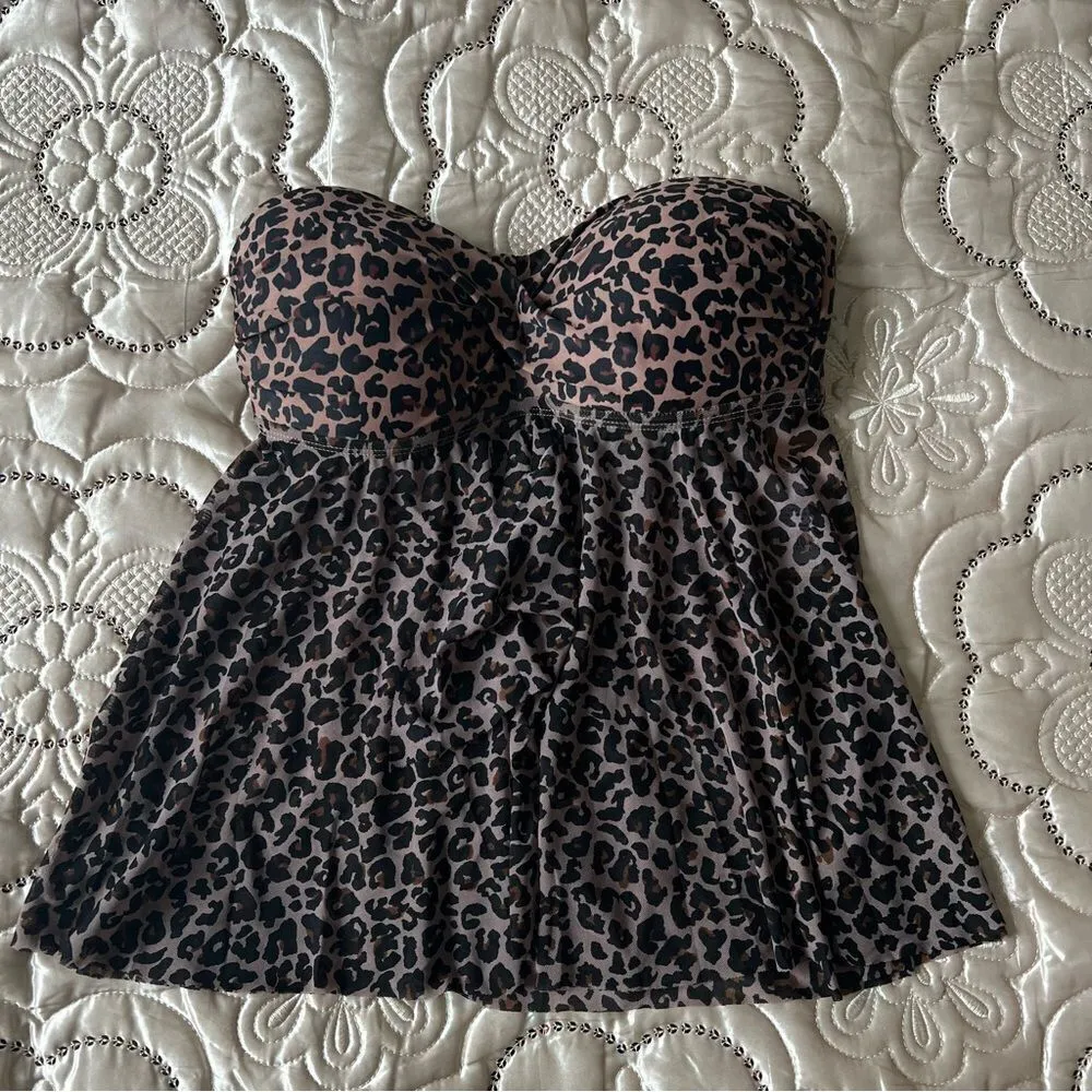 Kona Sol Twist Front Bandeau Flyaway Leopard Print Tankini Swim Top NEW Small - Image 5