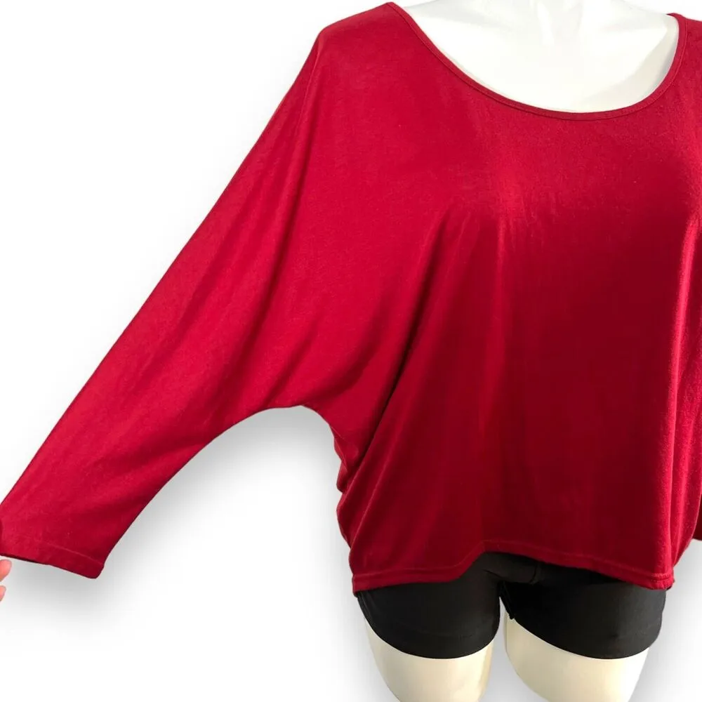 Womens Shirt Top Dolman Sleeve Pullover Hi Low Slouch Fit Red XXL - Image 6