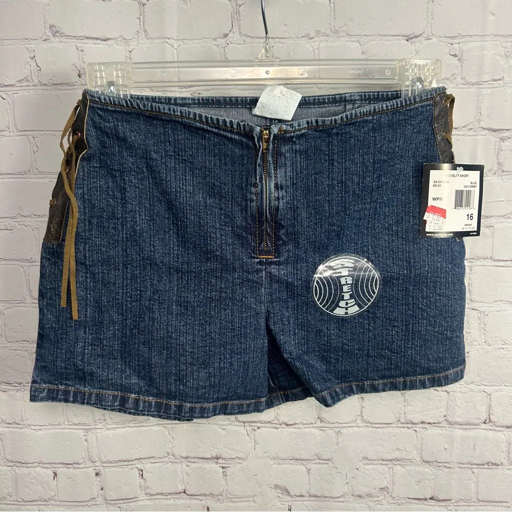 Jordache Vintage Deadstock novelty fringe lace up shorts western size 16 stretch - Image 2