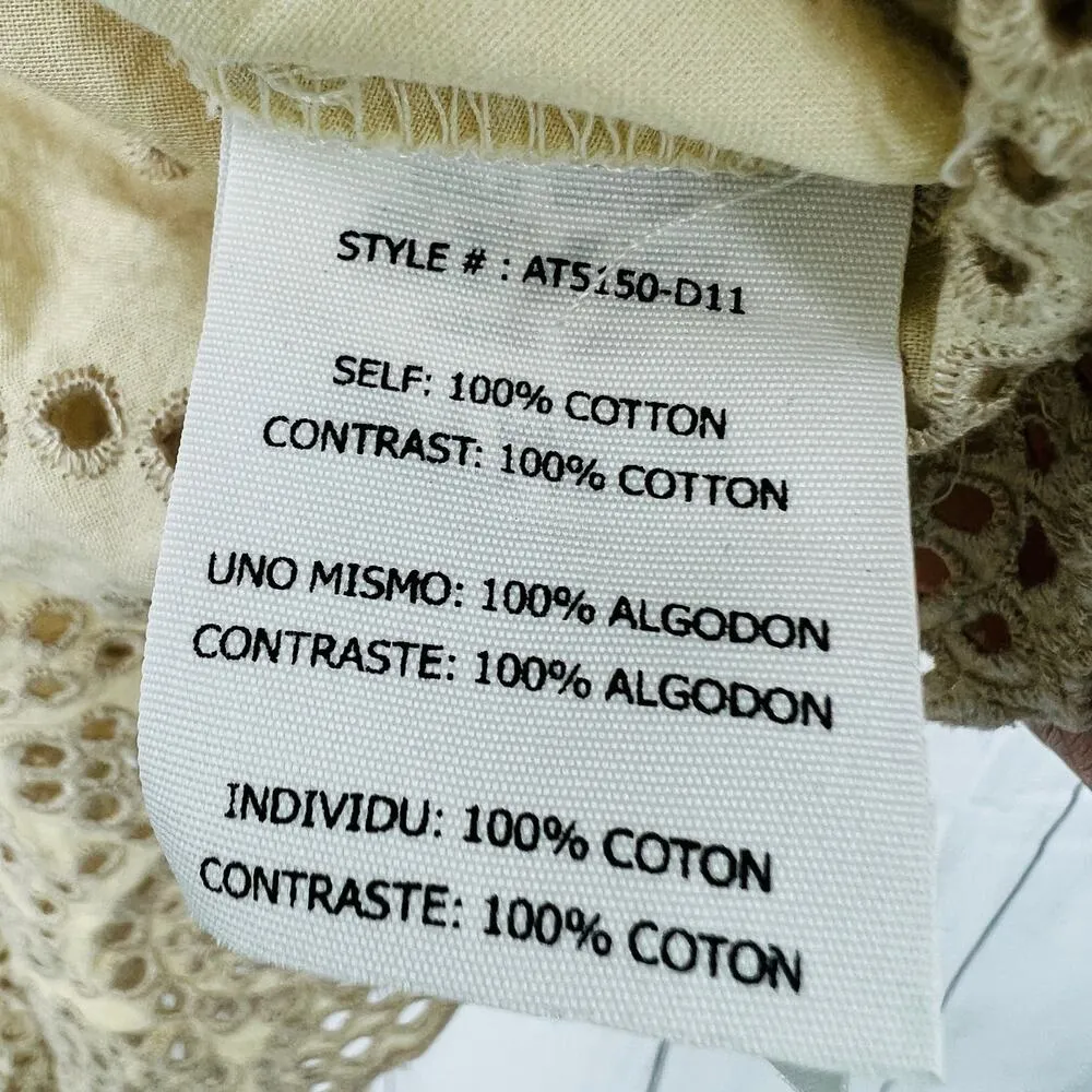 A'Reve Cream Eyelet Boho Floral Top Blouse sleeveless peplum SMALL - Image 9