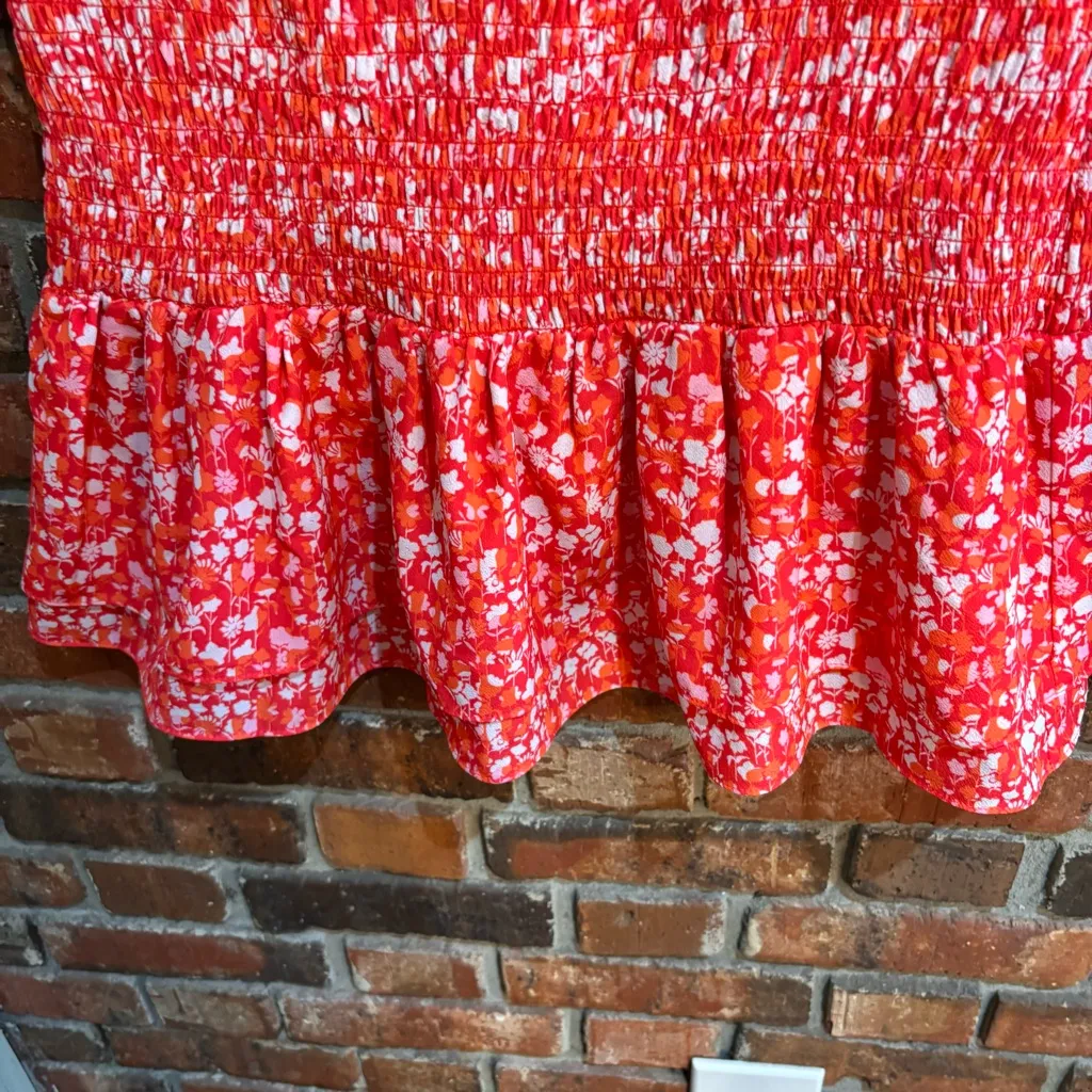 French Connection womens Bethany Verona Smocked ruffle mini dress red/orange M - Image 2