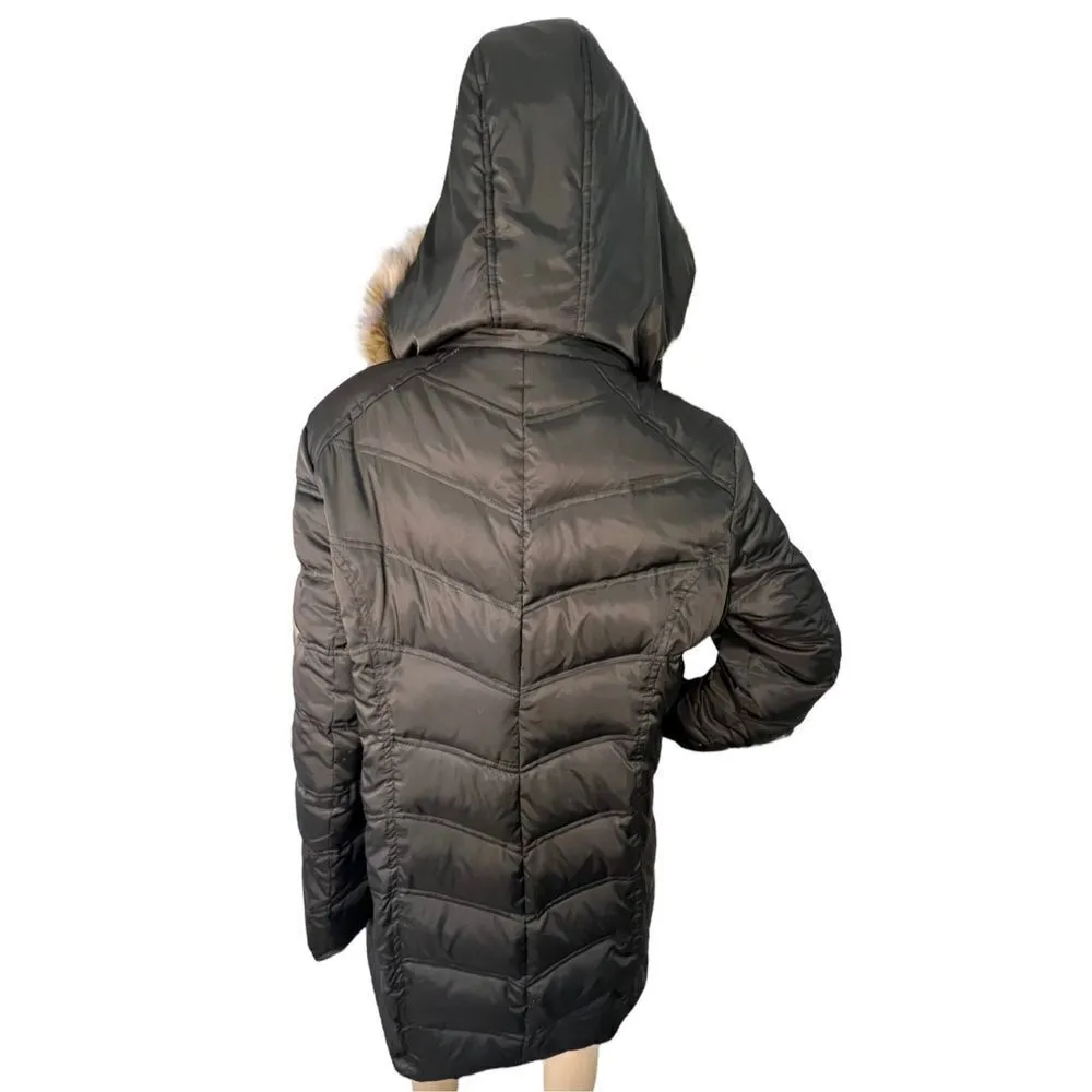 Kenneth Cole Reaction Long Winter Coat With Faux Fur Trimmed Hood - Image 4