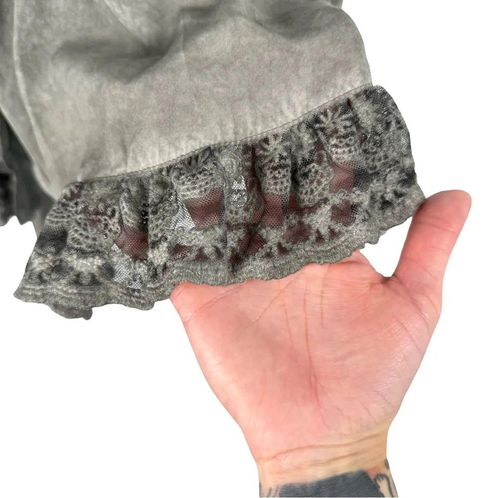 Umgee Sleeveless Button Down Dress Lace Ruffle Trim Gray Mineral Wash Size M - Image 7