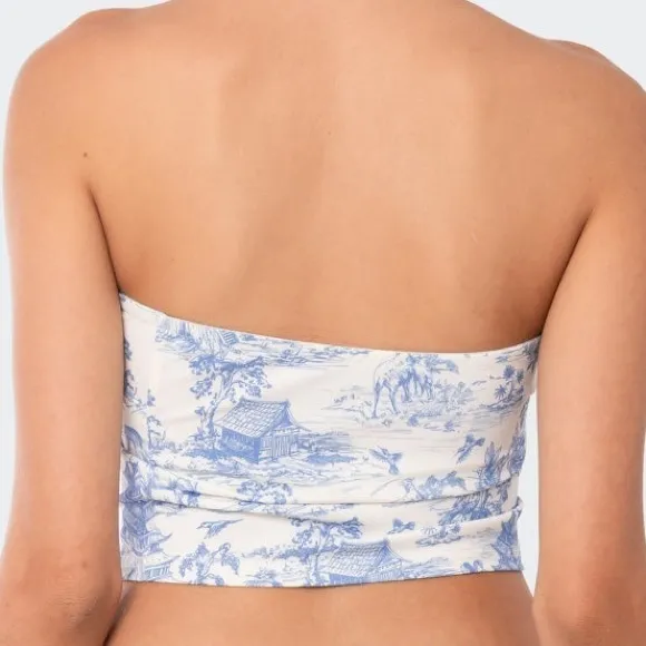 Edikted Delft Print Strapless Tube Top - Image 3