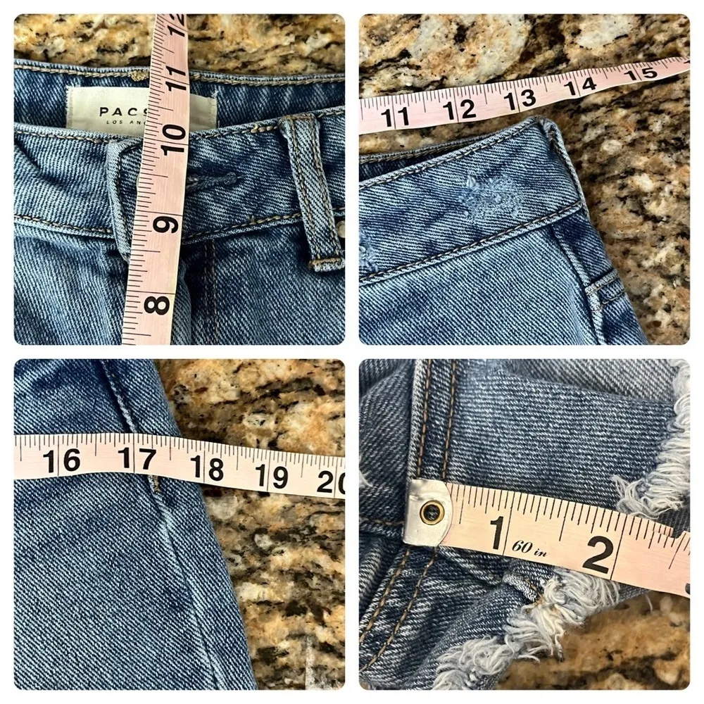 PacSun Women’s High Rise Distressed Denim Shorts Sz 27 Raw Hem Festival Jean - Image 4