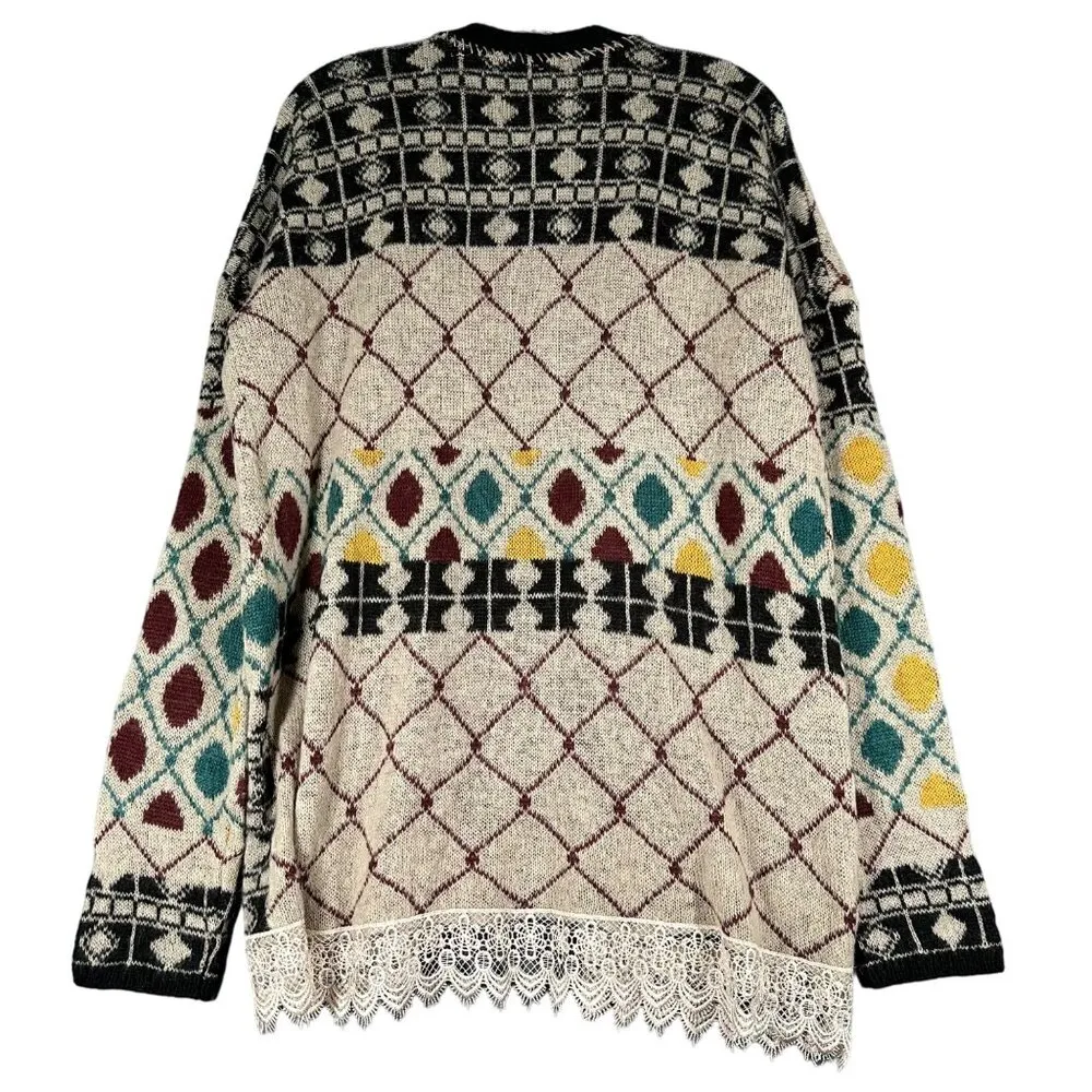 Gimmicks BKE Womens Medium Wool Blend Flyaway Cardigan Sweater Open Front Lace Tan - Image 7