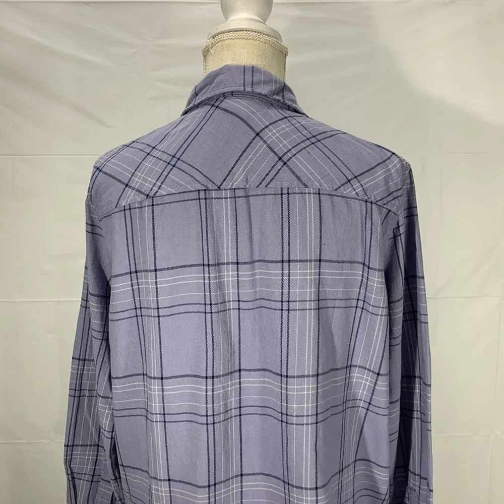 a.n.a Lavender Rocking Plaid Long Sleeve Button Down Shirt Top Size Medium - Image 9
