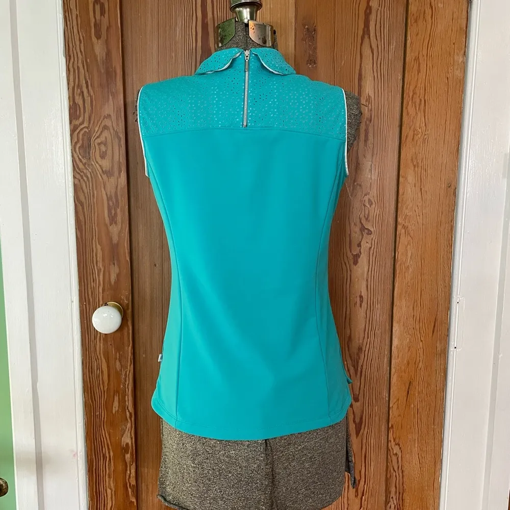 Lady Hagen Floral Laser Cut Peter Pan Collar Sleeveless Golf Polo - Sz S 💚🎀 - Image 6