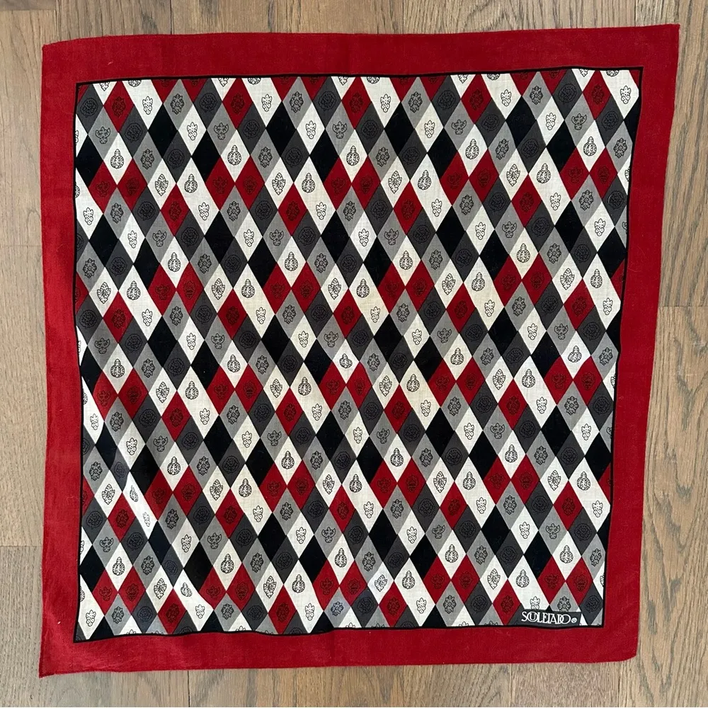 Souleiado Provencal Cotton Diamond Paisley Print Scarf Red Multicolor 18.25" sq - Image 4