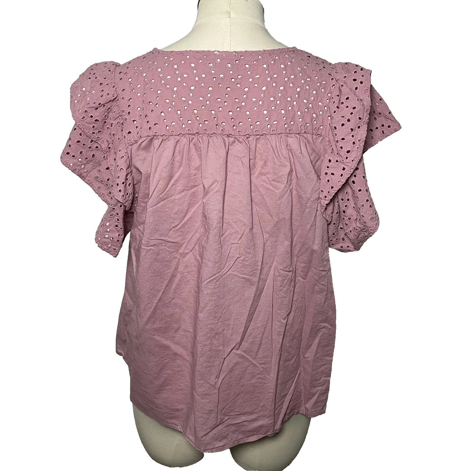 A New‎ Day XL Pink Eyelet Flutter Sleeve Blouse Boho Cottagecore Summer - Image 5