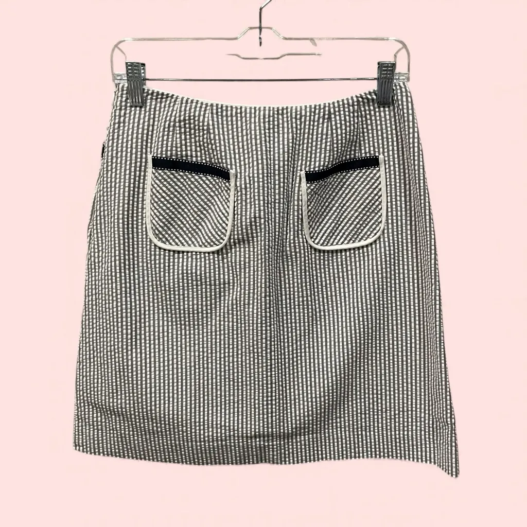 Cute seersucker patch cotton stretch mini skirt pockets Talbots coastal stripe - Image 4
