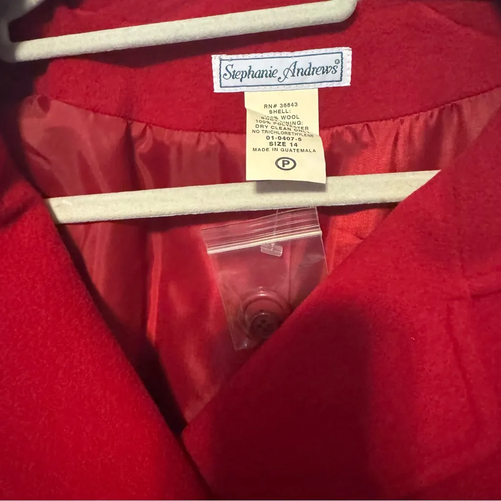 Vintage Stephanie Andrew’s Size 14 Petite Long Red 100% Wool Overcoat NWOT - Image 7