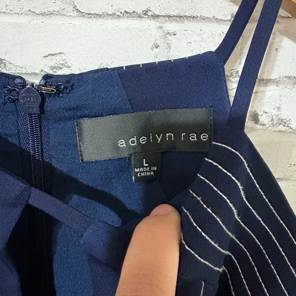 Adeleyn Rae Navy Blue  Contrast Stitch Navy Wide Leg Jumpsuit - Image 3