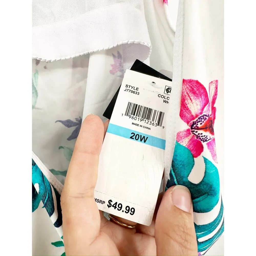 Island Escape Floral Printed Monterey Underwire Shirred Tankini Swim Top 20W White - Image 5