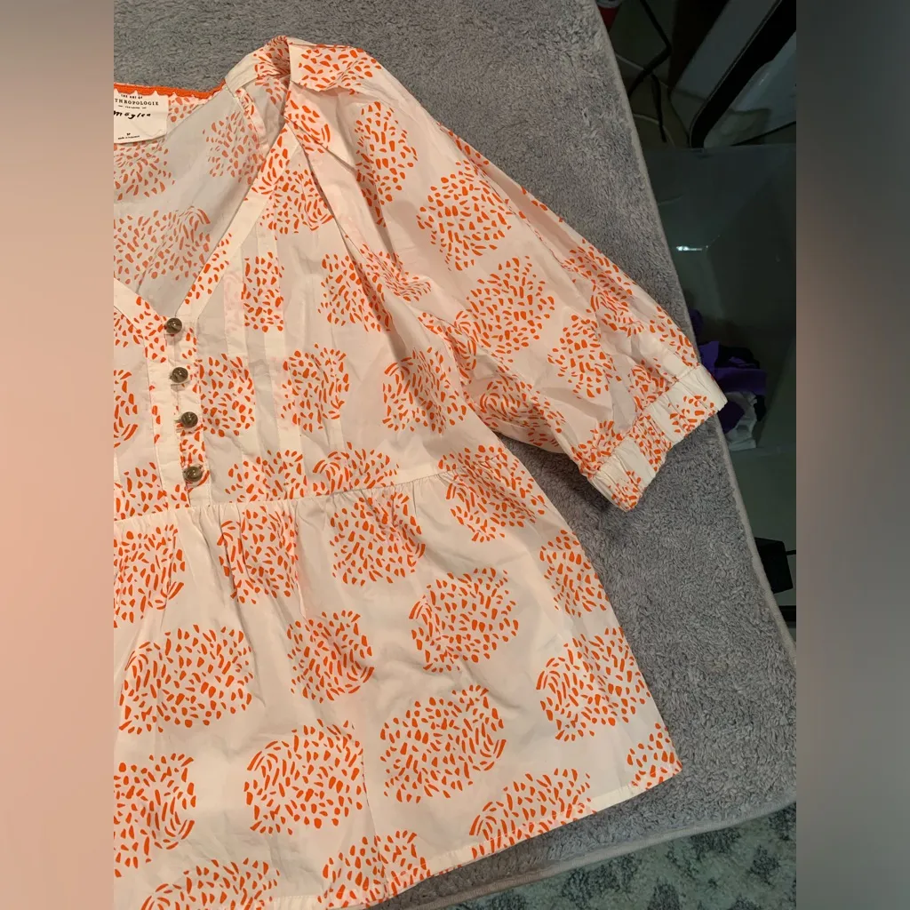 The art of Anthropologie moglea White and Orange Blouse SP - Image 4