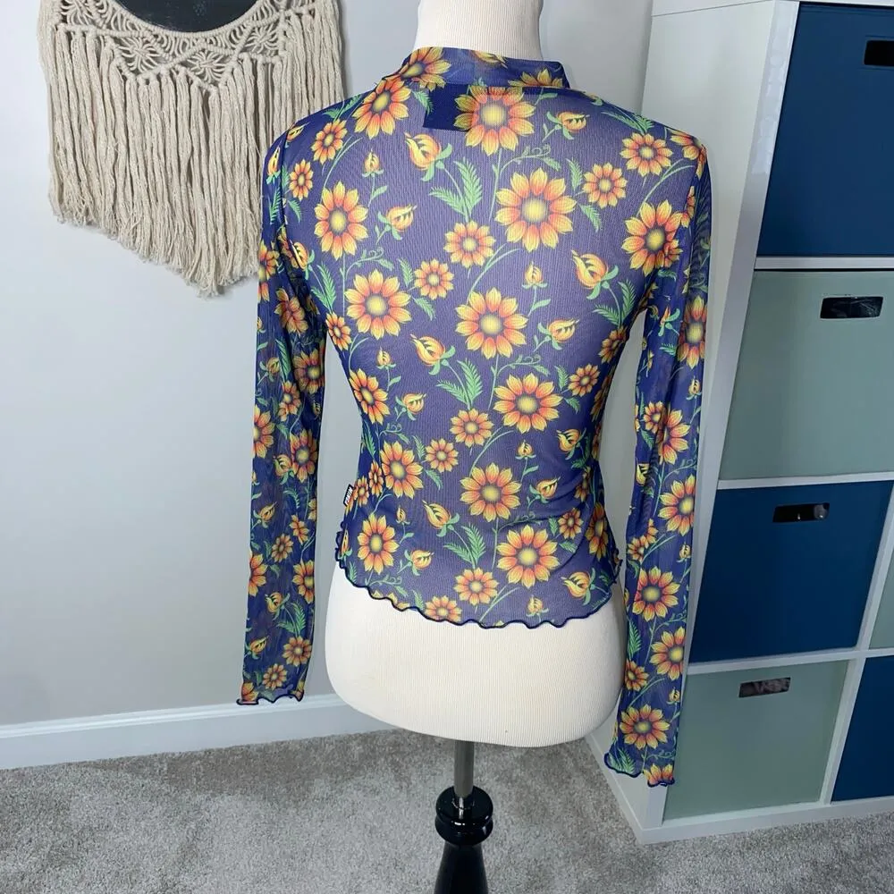 Minga London Sheer Blue Purple Sunflower Floral Long - Image 2