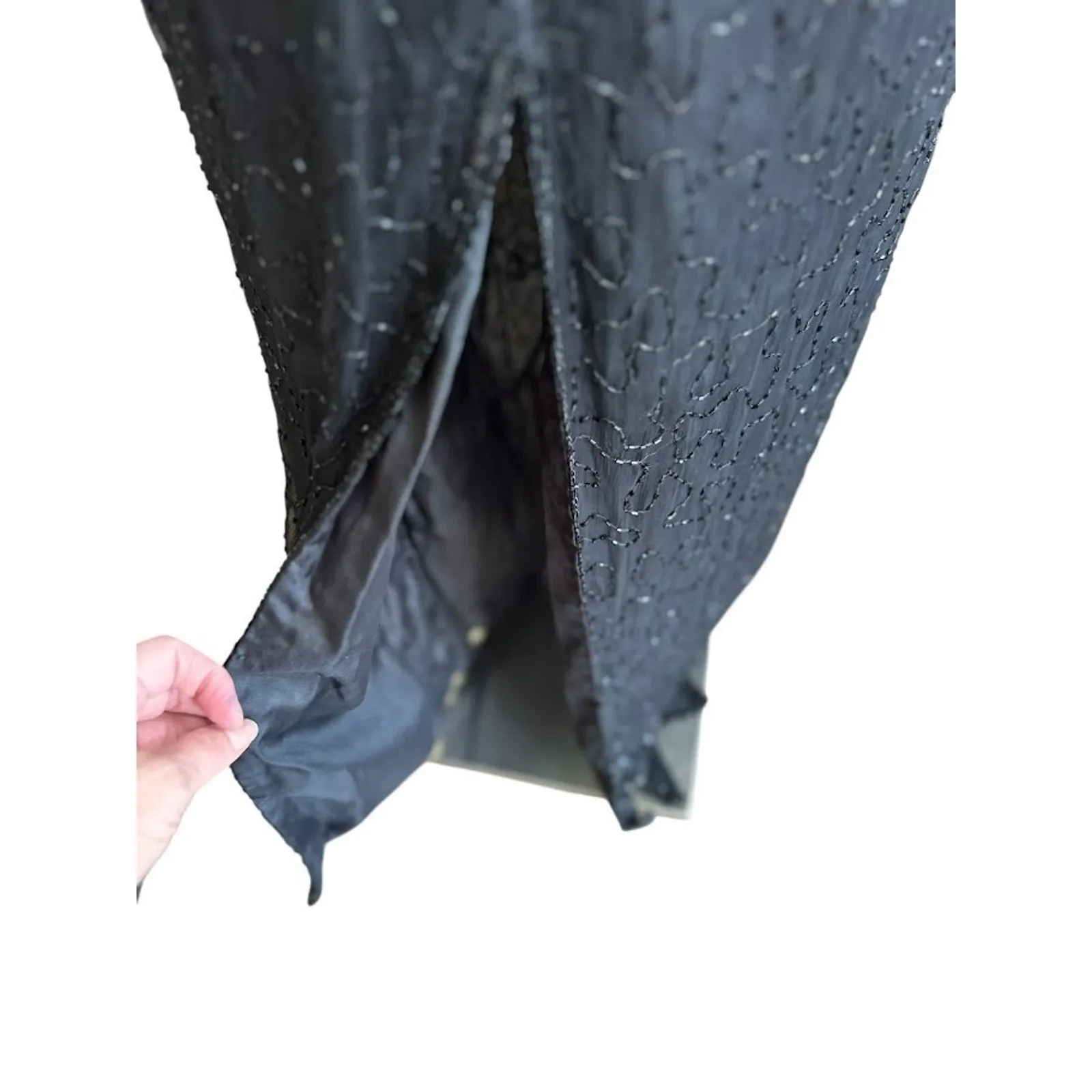 Vintage Stenay Silk Beaded Maxi Dress 6 Black Gown Cocktail Beaded Formal Party - Image 2