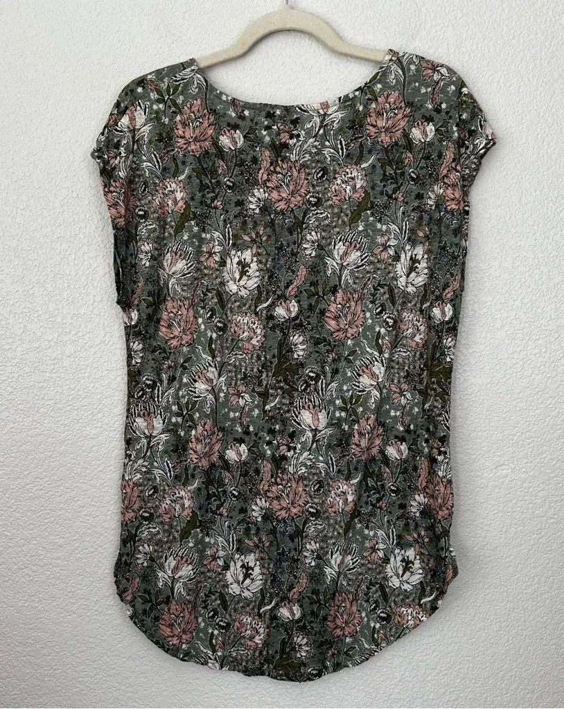 Joie 100% Linen Green Floral Scoop Neck Blouse Top, Size XL - Image 5