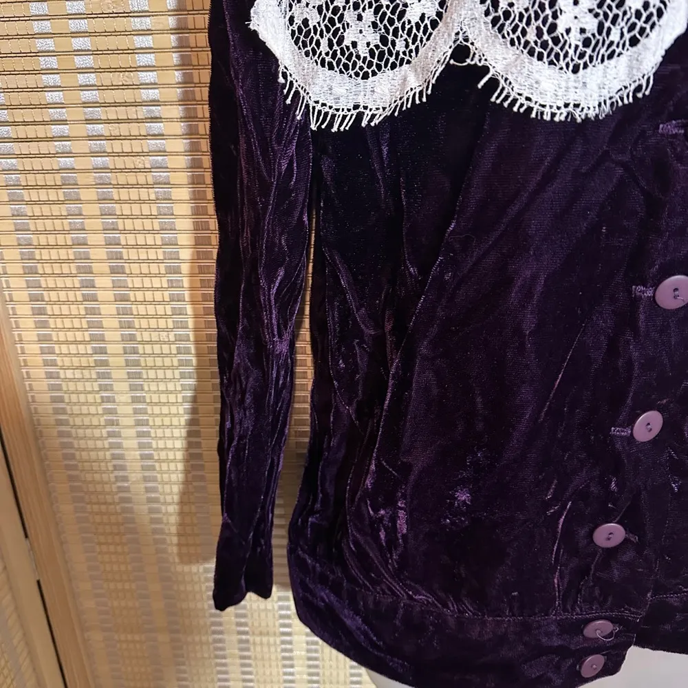 Gunnies Gunne Sax by Jessica McClintock Vintage Purple Velvet Jacket Lace Trim 5 - Image 6