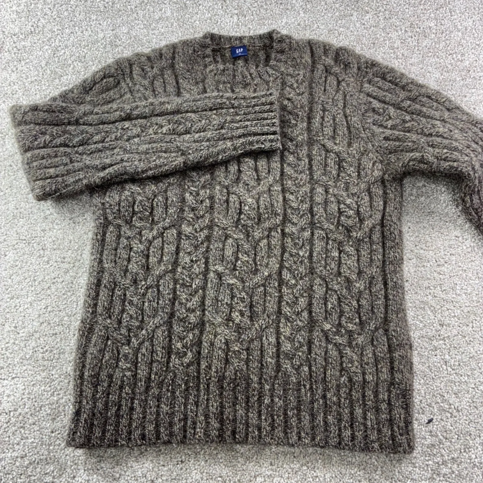 VTG GAP 03 Cable Knit Size M Sweater Lambswool Brown Marled Casual Chunky Casual - Image 2