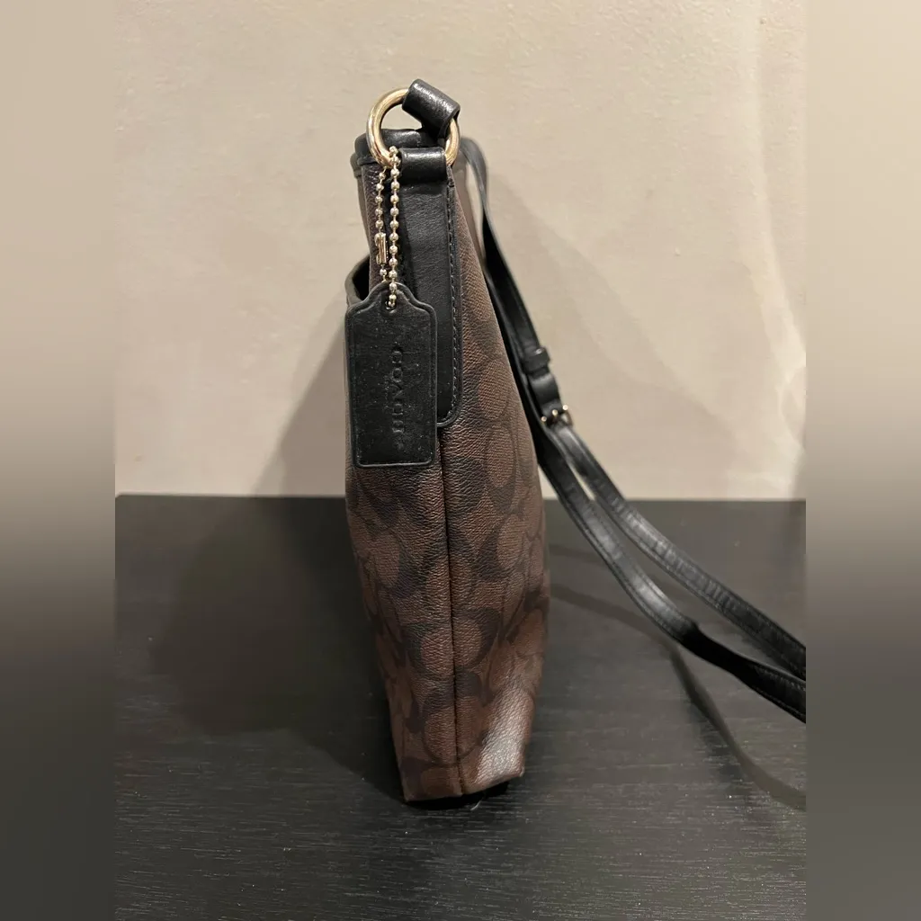 Women’s COACH Signature File Crossbody F29210 Brown Black Coated Canvas Bag - Image 4