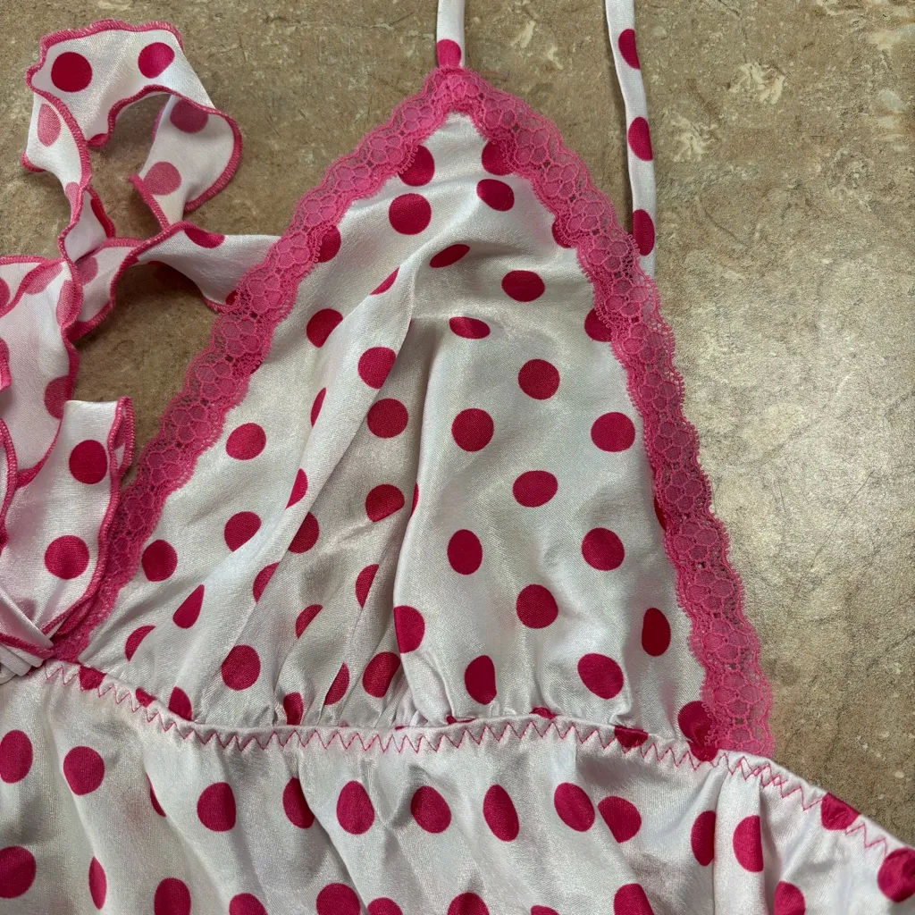 Victoria’s Secret White/Pink Satin Polkadot Baby Doll Lingerie Size M - Image 6
