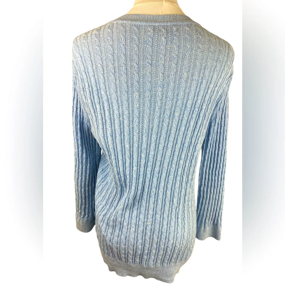 Tommy Hilfiger Women’s Large Light Blue Cable Knit Button Cotton Preppy Cardigan - Image 3