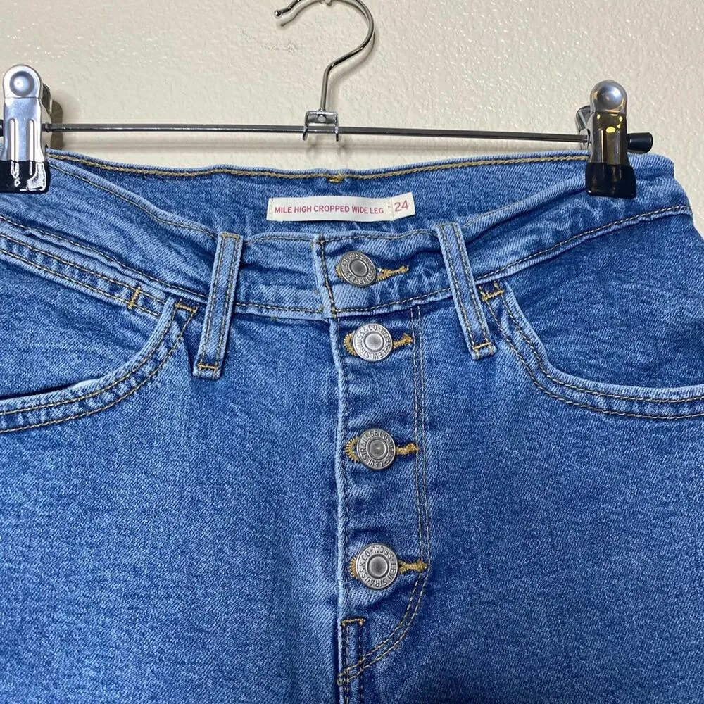 Levi's Mile High Cropped Wide Leg High Rise Denim Jeans Button Fly Size 24 - Image 6