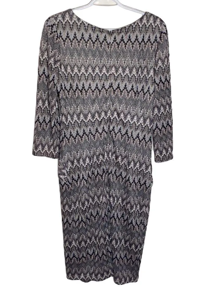 David Meister feathered chevron faux wrap evening dress size 12 - Image 2