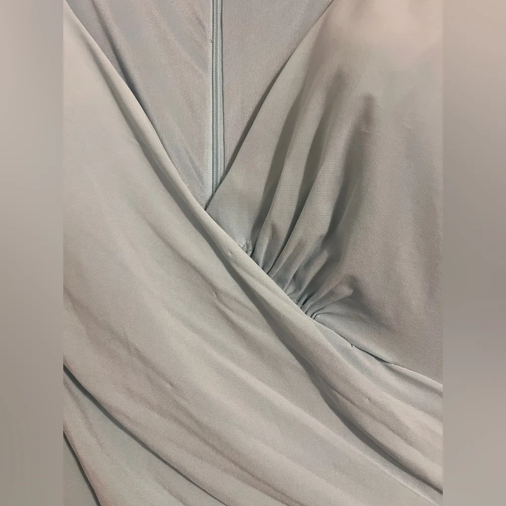 Mac Duggal Ieena 26573 Long Sleeve Ruched V-Neck Gown Maxi Blue 14 Formal - Image 4