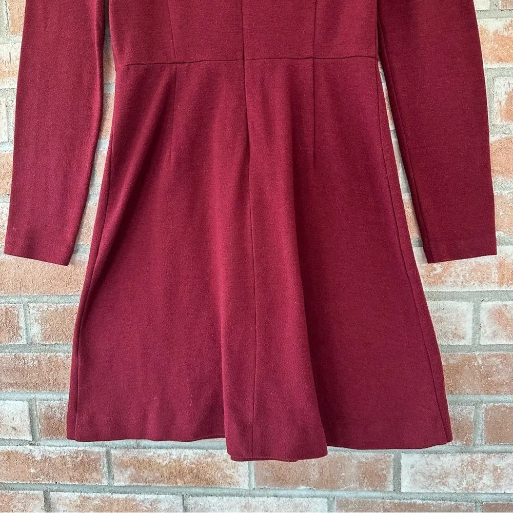 Madewell Long Sleeve Fit Flare Dress Women’s 6 Maroon Red Short - Image 10