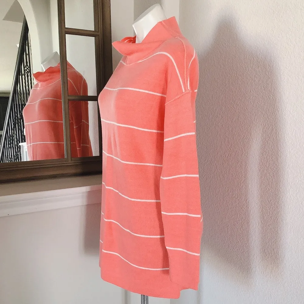 J.Jill  Reversible Turtleneck Sweater Cotton Stripe Grapefruit White Size S NWT - Image 8