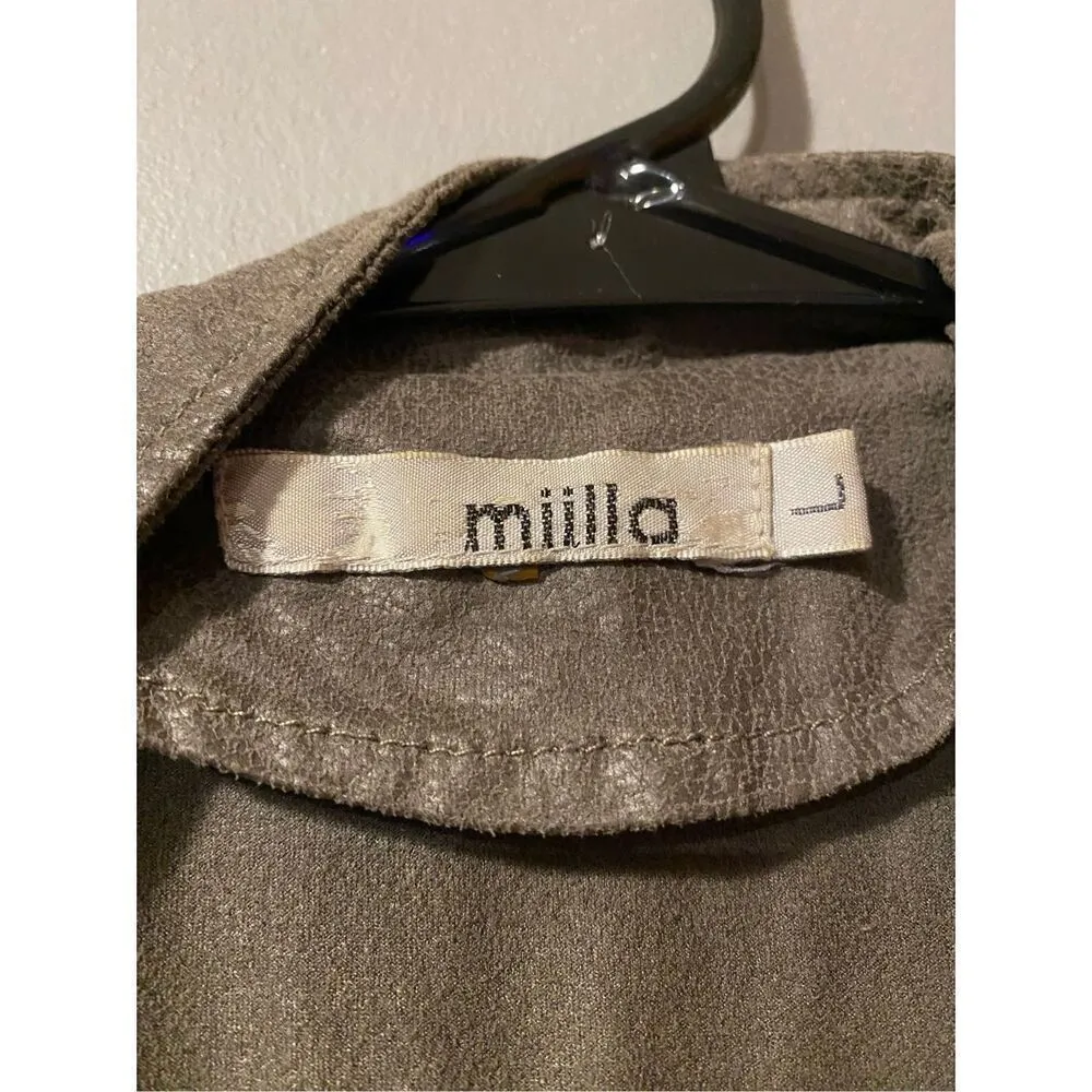 Miilla Womens Jacket Dress Taupe Faux Suede Anorak Drawstring Hoodie Large Gray - Image 7