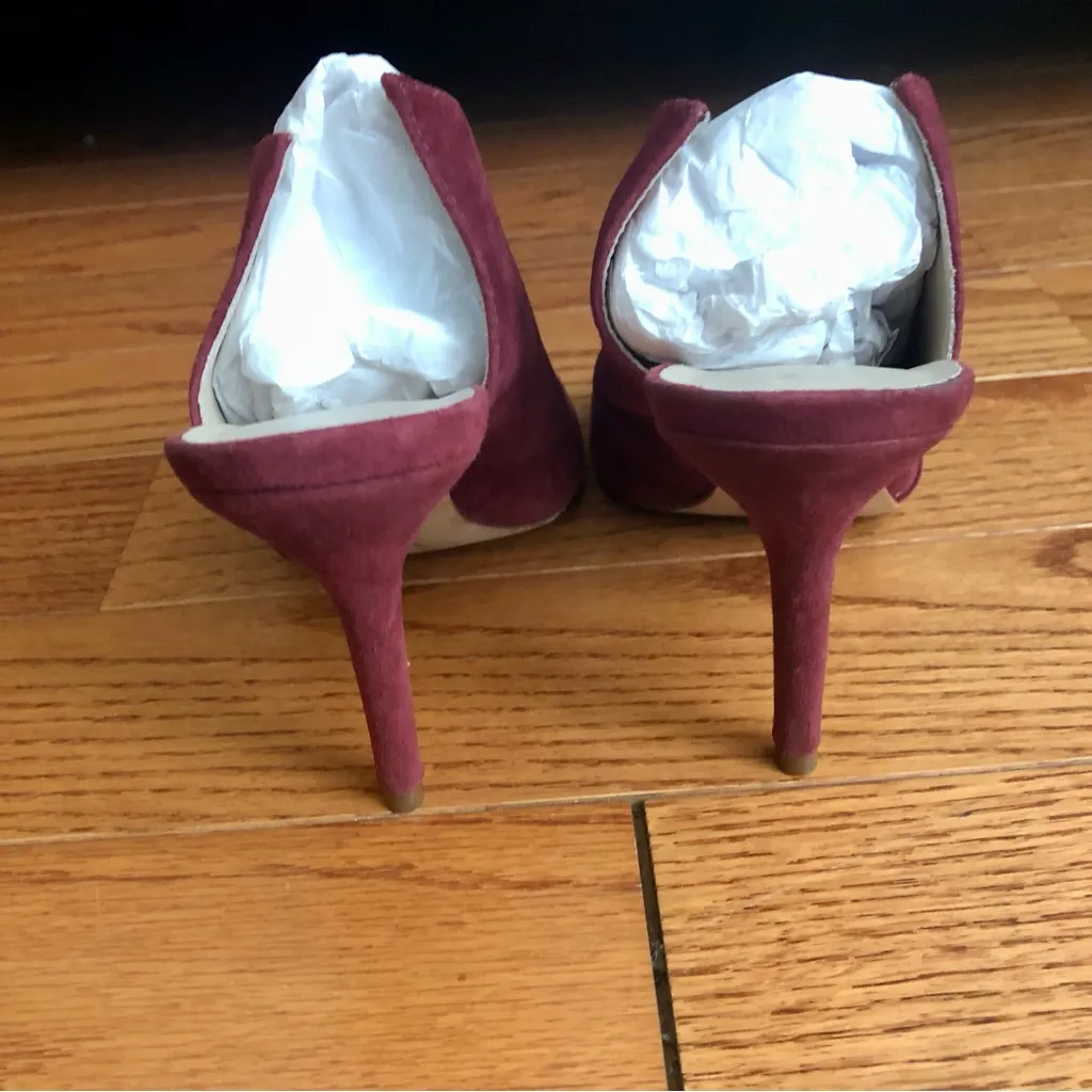 Trina Turk TARE Laguna Tawny Port Deep Burgundy Suede Mules Heels Women’s Size 8 - Image 9