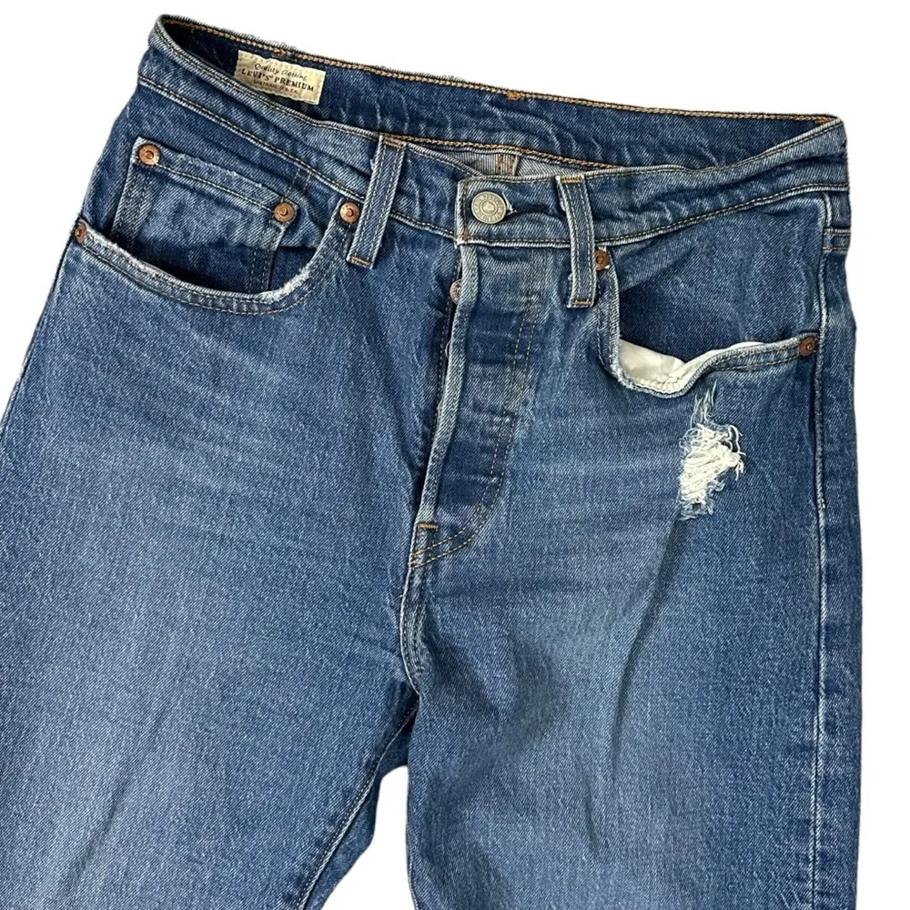 Levi's 501 Premium Crop Jeans in Charleston Fun Size 27 Big E Distressed Raw Hem - Image 12