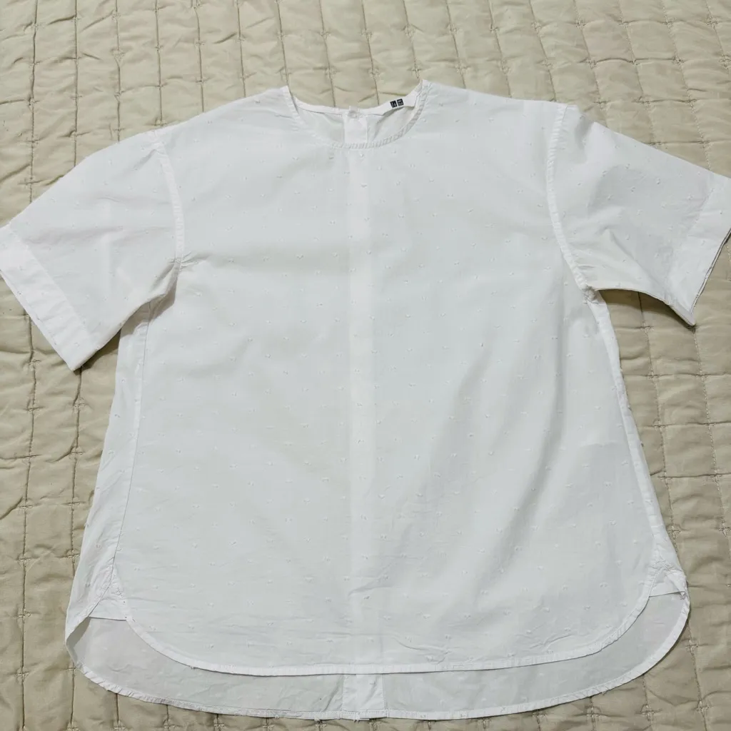 Uniqlo Women White‎ Classic Embroidered Round Neck Retro Buttondown Blouse Sz XS - Image 10