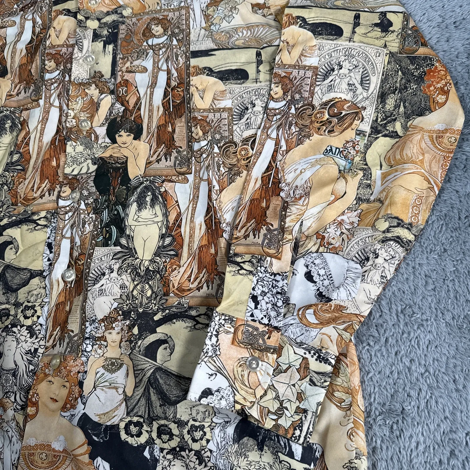 VTG 60s GODDESS Shirt ALPHONSE MUCHA ART NOUVEAU HIPPIE Boho Psychedelic MoD XL - Image 10