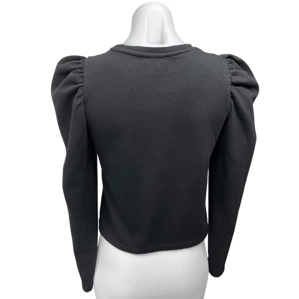 Zara Women's Black Puff Long Sleeve Crew Neck Pullover Sweater Top Size S - Image 2